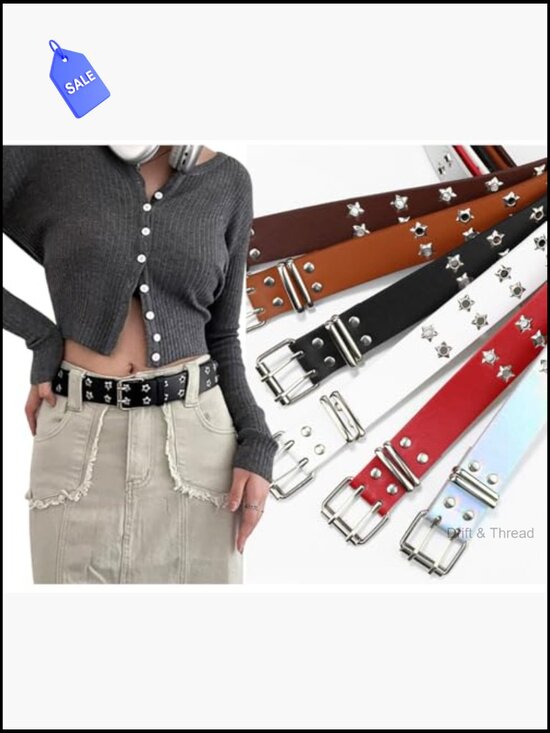 Double Grommet Studded Punk Belt with Detachable Chain main image 4